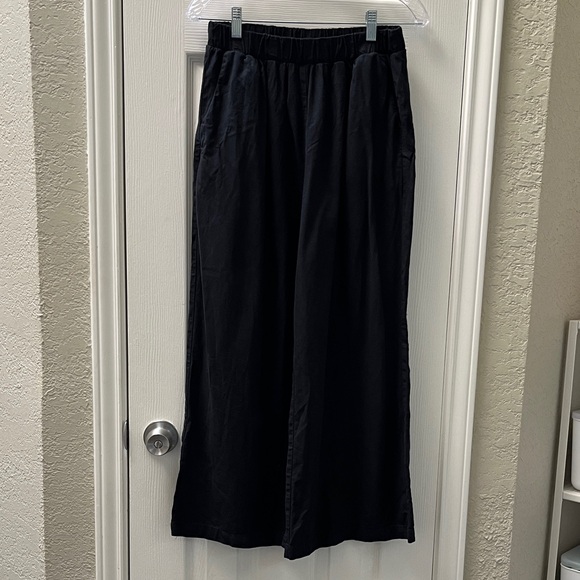OZMA Pants - OZMA crop wide leg Elastic Waist Pants - regen silk noil - black - medium